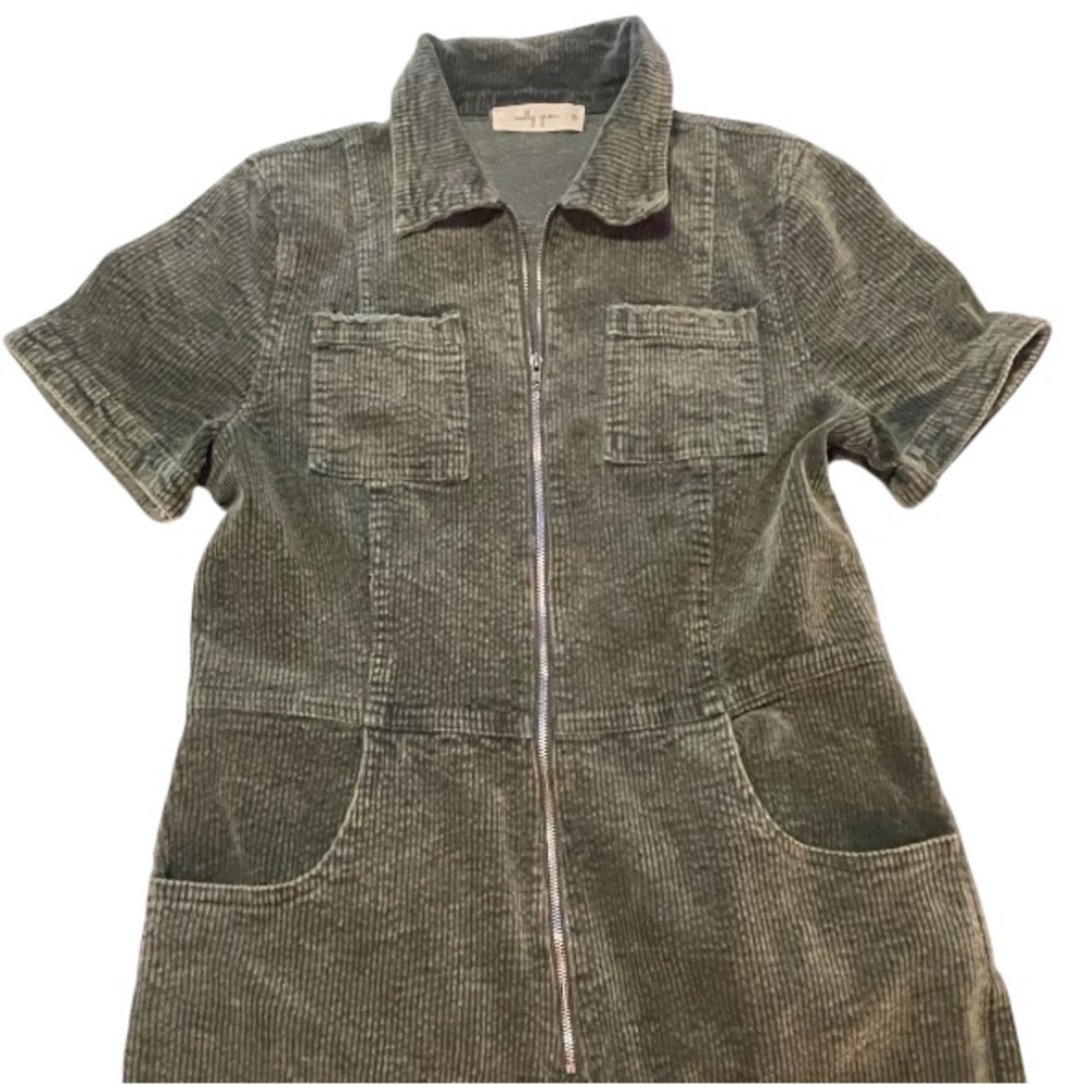 Molly Green Olive Green Corduroy Jumpsuit Sz M - Picture 2 of 6